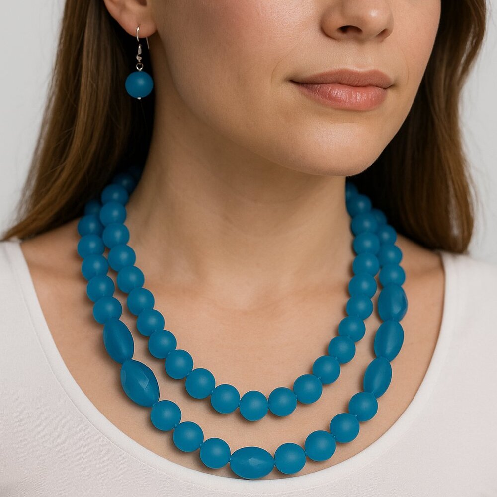 Paparazzi Blue Frosted Bead‎ Necklace Set